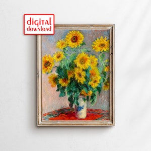 Monet - Bouquet of Sunflowers PRINTABLE Digital Download | Vintage Oil Painting | Antique Wall Art | Botanical Art | Rustic Home Decor