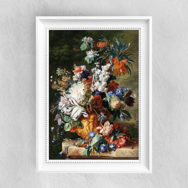 Bouquet of Flowers in an Urn by Jan van Huysum | Vintage Print - Famous Paintings - Antique Art Poster - Fine Art Print - Home Decor | 141