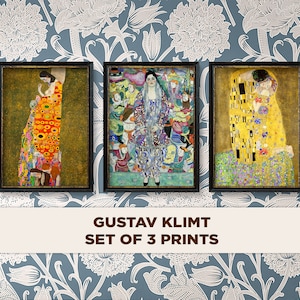 Set of 3 GUSTAV KLIMT Poster Prints | Vintage Wall Art | Famous Painters | Fine Art Home Decor | Antique Art | Gift Idea | Colectibles