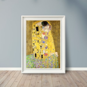 Gustav Klimt - The Kiss - 1908 - Famous Paintings - Vintage Art Poster - Classic Print -  A4 A3 A2 - Home Wall Decor - Fine Art