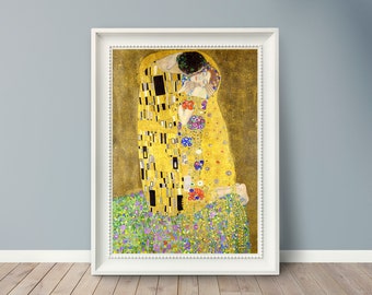 Gustav Klimt - The Kiss - 1908 - Famous Paintings - Vintage Art Poster - Classic Print -  A4 A3 A2 - Home Wall Decor - Fine Art