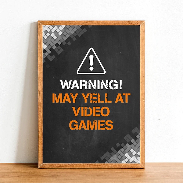 Warning May Yell At Video Games - Gaming Poster Print - Gamer Wall Art - A4 A3 A2 - Home Decor - Boys Bedroom Gift Posters - Colour Options