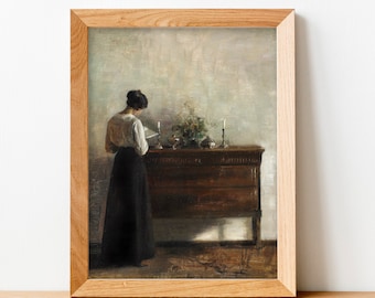 Interior with Woman Reading Vintage Print - Famous Paintings - Antique Art Poster - Print on Paper -  A4 A3 A2 - Home Wall Decor | 021