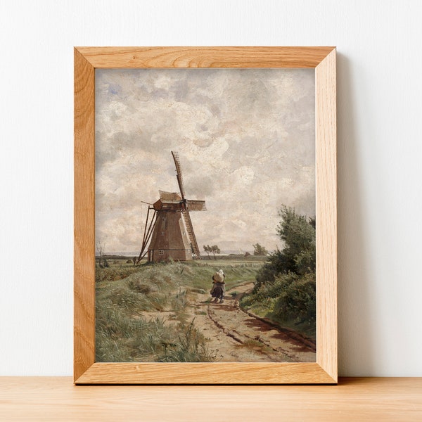 Windmill in German Village Vintage Print - Painting Reproduction - Antique Art Poster - Print on Paper - A4 A3 A2 - Home Wall Decor | 019