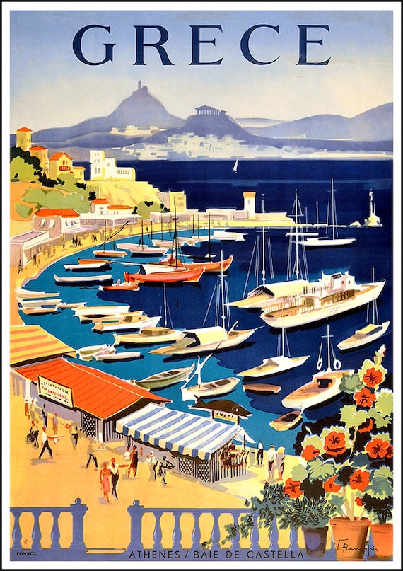 GREECE Athens - Vintage Travel Poster Print - Satin Paper - A4 A3