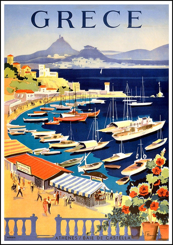 GREECE Athens - Vintage Travel Poster Print - Satin Paper - A4 A3