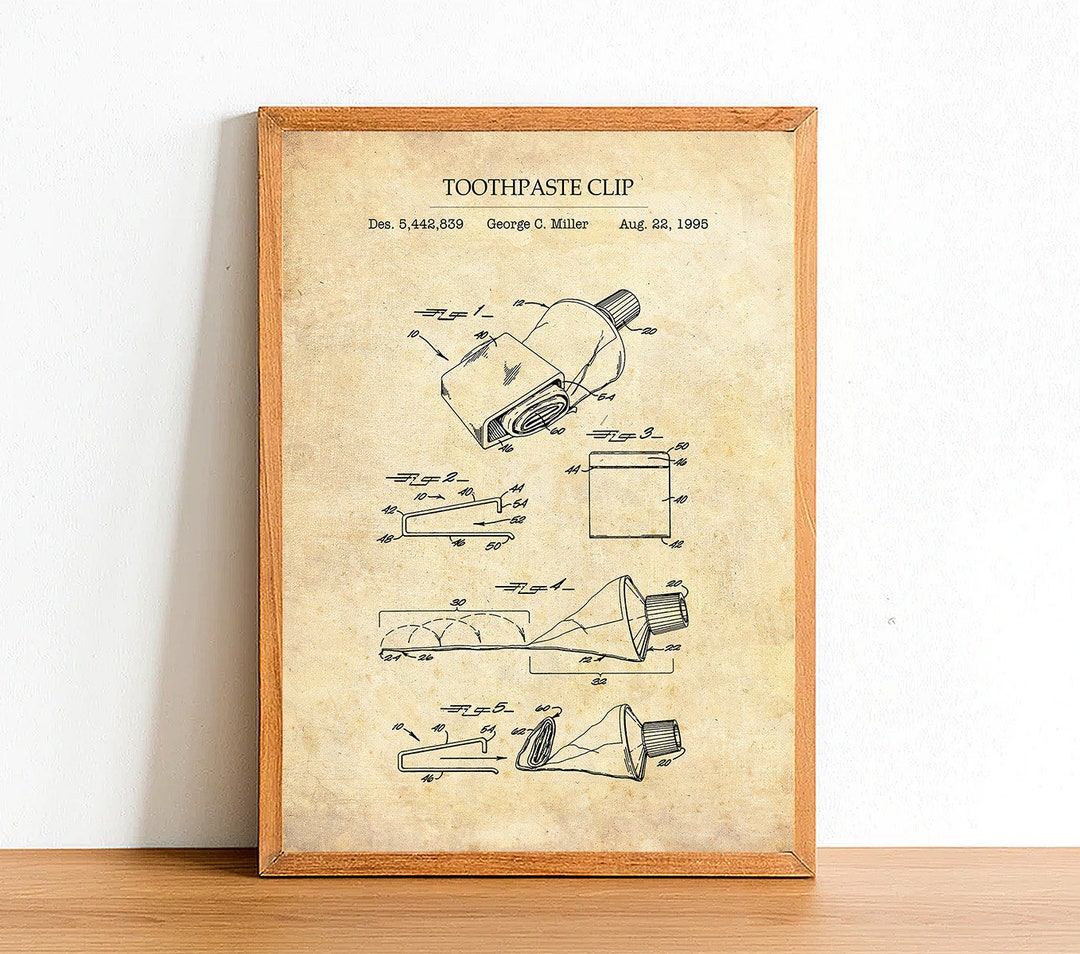 Toothpaste Clip, Bathroom Patent Poster Print, A4 A3 A2 Prints, Home ...