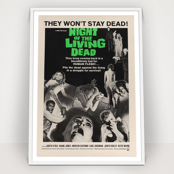 NIGHT Of The LIVING DEAD - 1968 - Classic Vintage Movie Poster Print - Satin Paper - A4 A3 A2 - Home Wall Decor