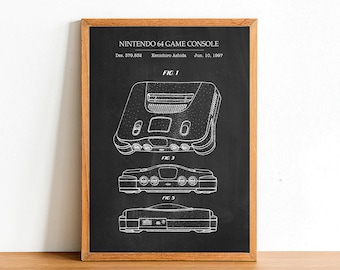 Nintendo 64 Patent Poster Print - A4 A3 A2 Prints - Home Wall Art Decor - Gift Idea - affiches de jeux informatiques vintage