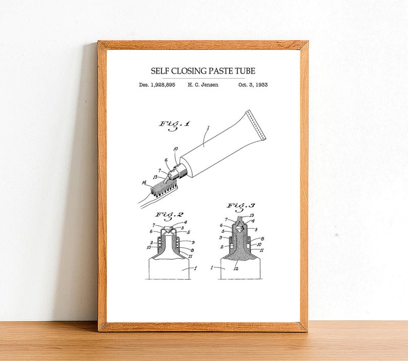 Toothpaste Tube, Bathroom Patent Poster Print, A4 A3 A2 Prints, Home ...