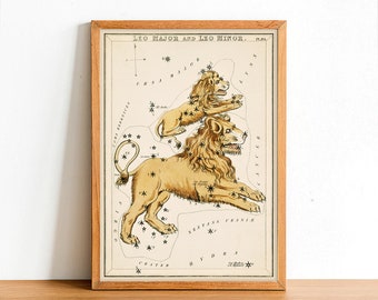 Leo Major and Leo Minor - Vintage Astronomical Prints - Zodiac Posters - Sidney Hall - Home Decor Wall Art