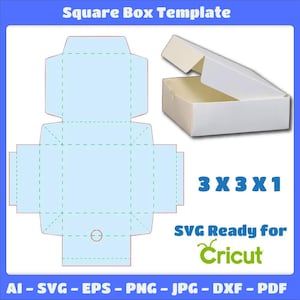Plantilla de caja cuadrada de 3x3x1 (archivos svg, ai, eps, png, pdf, dxf)