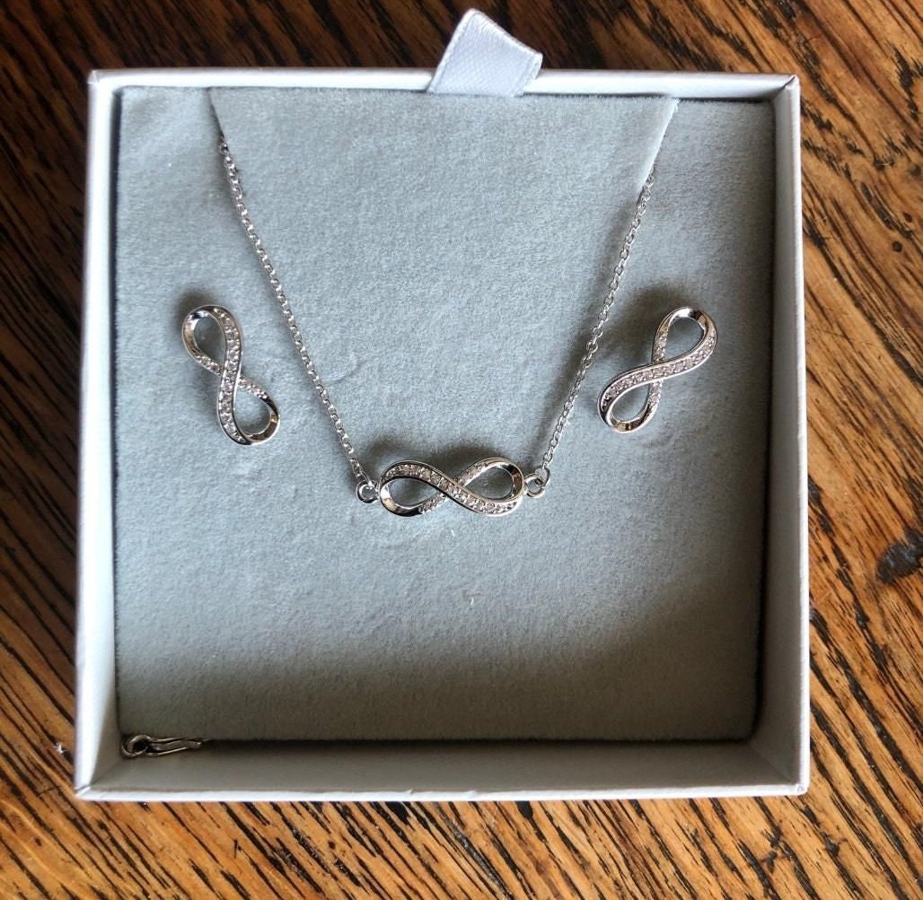 Silver Infinity Necklace Earring Jewellery Set Infinity Necklace Infinity Earrings Silver Jewellery Etsy UK