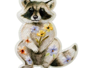Patch Waschbär mit Blumen