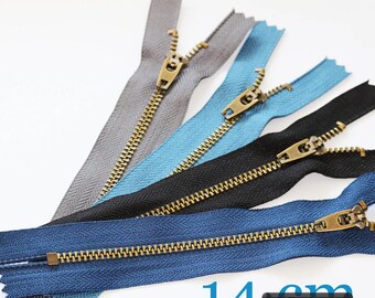 Jeans zip, metal, brass, 14 cm