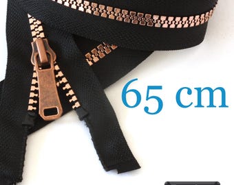 Copper-coloured metal-coated jacket zip, separable, 65 cm