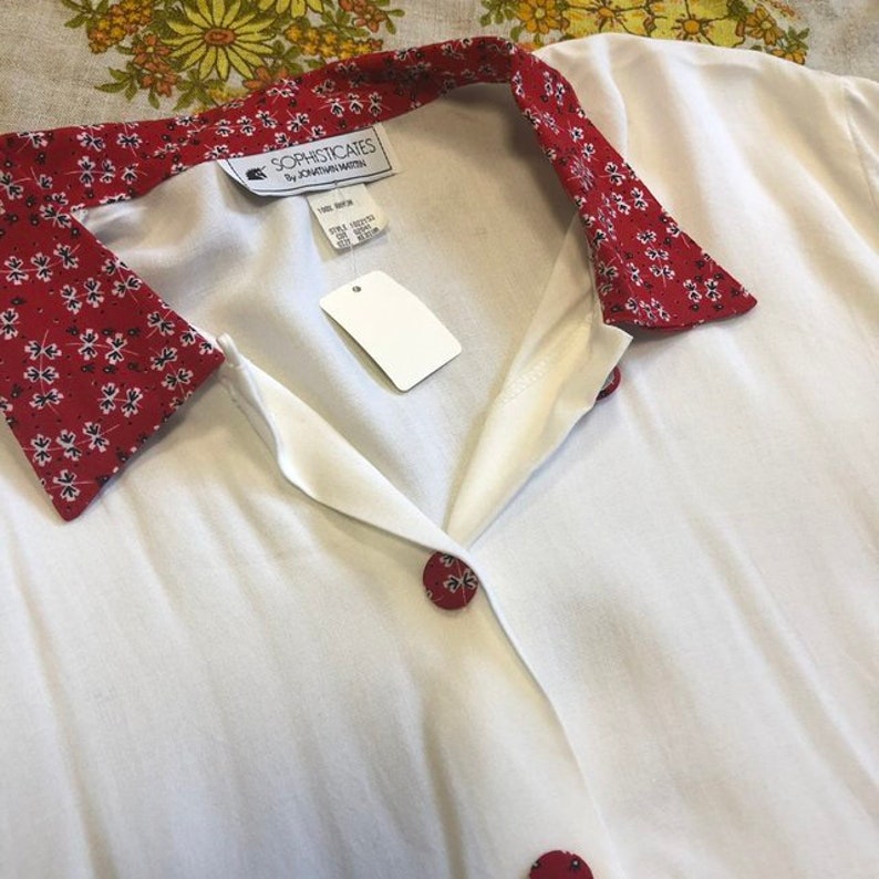 80s Blouse with Red Floral Collar