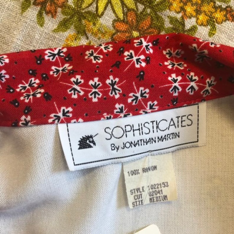 80s Blouse with Red Floral Collar