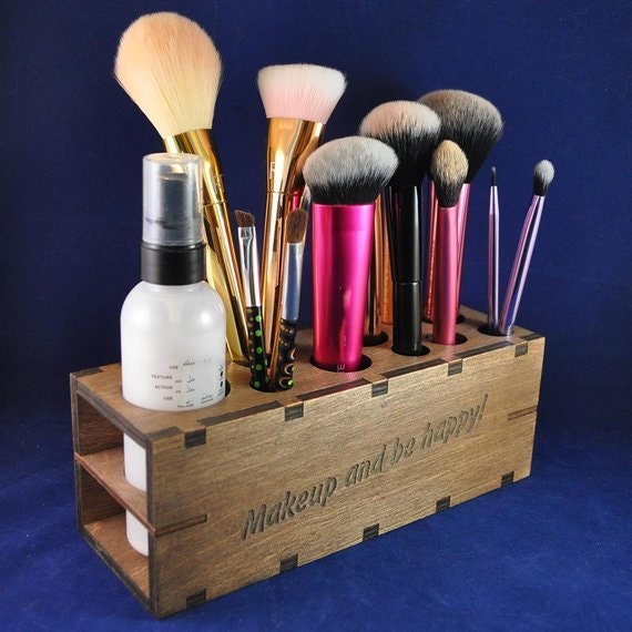 ILFALZT Makeup Pinselhalter mit 2 St/ück Kosmetik Schwammhalter Kosmetik Organizer Holz Holz Makeup Organizer Aufbewahrung