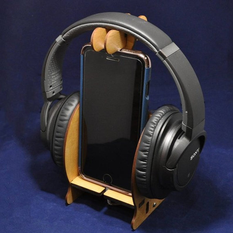 Wooden over ear Headphone Holder Mobile device dock & in ear Etsy