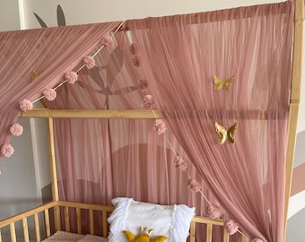 Dosel de cama Montessori, dosel de cama para niños, cortinas de cama Montessori, red de cuna, decoración de habitación para niños, mosquitera para guardería, dosel de tul