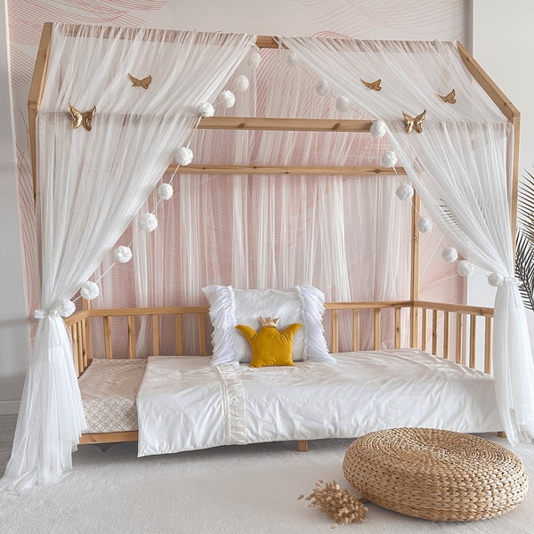 Montessori Bed Canopy, Kids Bed Canopy, Montessori Bed Curtains, Crib Netting, Kids Room Decor, Mosquito Net for Bed Nursery, Tulle Canopy