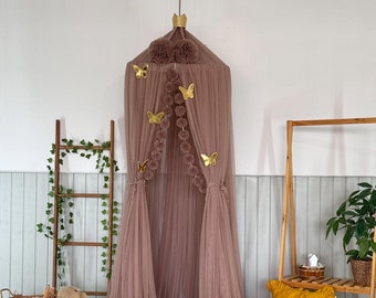 Brown Canopy, Tulle Bed Canopy, Bed Baldachin, Montessori Bed, Canopy Bed Curtains,Children&#39;s Mosquito Net, Mosquito Net, Tulle Canopy