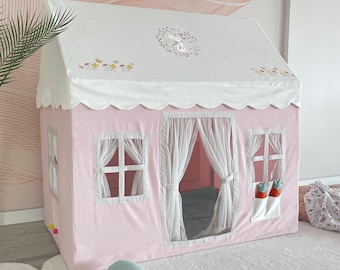 Play Tent with Mat, Kids Playhouse with Windows Easy to Wash, Indoor and Outdoor Play Castle Kids Tent For Girls