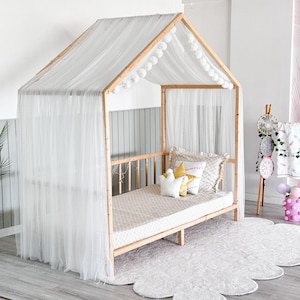 White Montessori Bed Canopy, Kids Bed Canopy, Montessori Bed Curtains, Kids Room Decor, Mosquito Net for Bed Nursery, Tulle Canopy