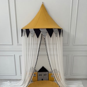 Kids Play Tent for Girls Soft Smooth Canopy Bedding Reading Nook Kids Room Decor Mosquito Net Mustard