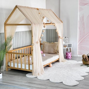 Honey Foam Montessori Bed Canopy, Kids Bed Canopy, Montessori Bed Curtains, Kids Room Decor, Mosquito Net for Bed Nursery, Tulle Canopy