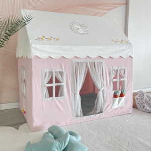 Play Tent with Mat, Kids Playhouse with Windows Easy to Wash, Indoor and Outdoor Play Castle Kids Tent For Girls image 1