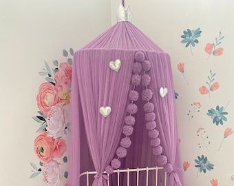 Kids Bed Canopy for Girls Soft Smooth Play Tent Crib Netting Reading Nook Kids Room Decor Mosquito Net Lilac