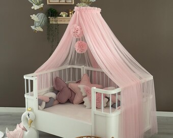 Pink Baby Crib Canopy with Stand – Soft Tulle Nursery Baldachin, Elegant  Princess Bed Decor, Dreamy Baby Crib Canopy, Baby Room Decor