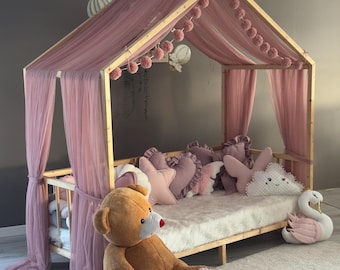 Rose Montessori Bed Canopy, Kids Bed Canopy, Montessori Bed Curtains, Kids Room Decor, Mosquito Net for Bed Nursery, Tulle Canopy