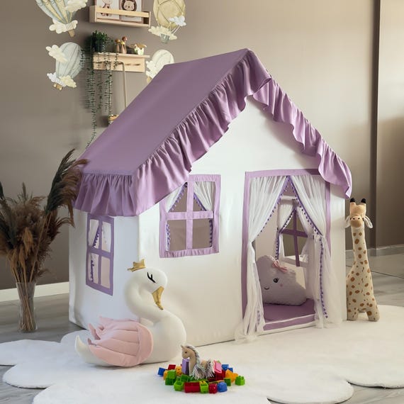 Tienda De Juegos 2 En 1 Con Alfombrilla Para Niños | Casa De Campaña Plegable Para Interior Con Puertas Dobles Y Ventanas | Decoración Y Espacio De Juego Para Habitación Infantil