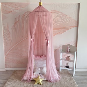 Kids Bed Canopy for Girls Soft Smooth Play Tent Crib Netting Reading Nook Kids Room Decor Mosquito Net Blush Pink