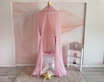 Kids Bed Canopy for Girls Soft Smooth Play Tent Crib Netting Reading Nook Kids Room Decor Mosquito Net Blush Pink