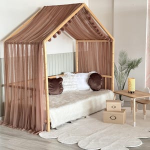 Brown Montessori Bed Canopy, Kids Bed Canopy, Montessori Bed Curtains, Kids Room Decor, Mosquito Net for Bed Nursery, Tulle Canopy