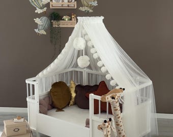 Weißer Betthimmel mit Ständer - Weicher Baby Betthimmel, Elegante Prinzessin Bett Dekoration, Babyzimmer Dekoration