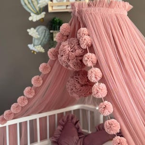 Rose Betthimmel mit Ständer - Weicher Baby Betthimmel, Elegante Prinzessin Bett Dekoration, Babyzimmer Dekoration Bild 4