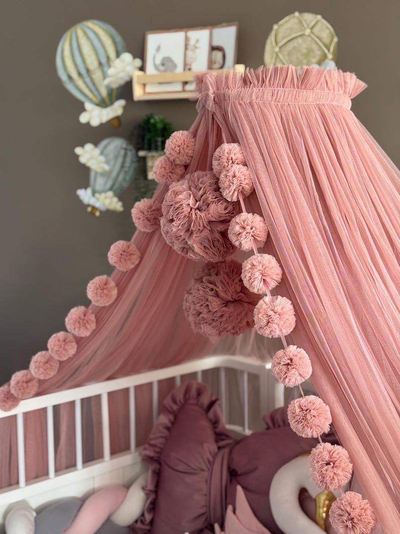 Rose Betthimmel mit Ständer - Weicher Baby Betthimmel, Elegante Prinzessin Bett Dekoration, Babyzimmer Dekoration Bild 4