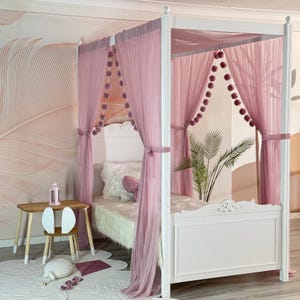 Cortinas para cama con dosel en color rosa ruborizado, dosel para cama con dosel, dosel para cama Montessori, cortinas para cama personalizadas, cortinas para cama, cortinas para cama con dosel, dosel para cama individual