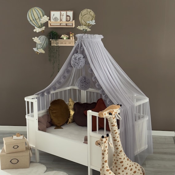 Gray Baby Crib Canopy with Stand – Soft Tulle Nursery Baldachin, Elegant  Princess Bed Decor, Dreamy Baby Crib Canopy, Baby Room Decor