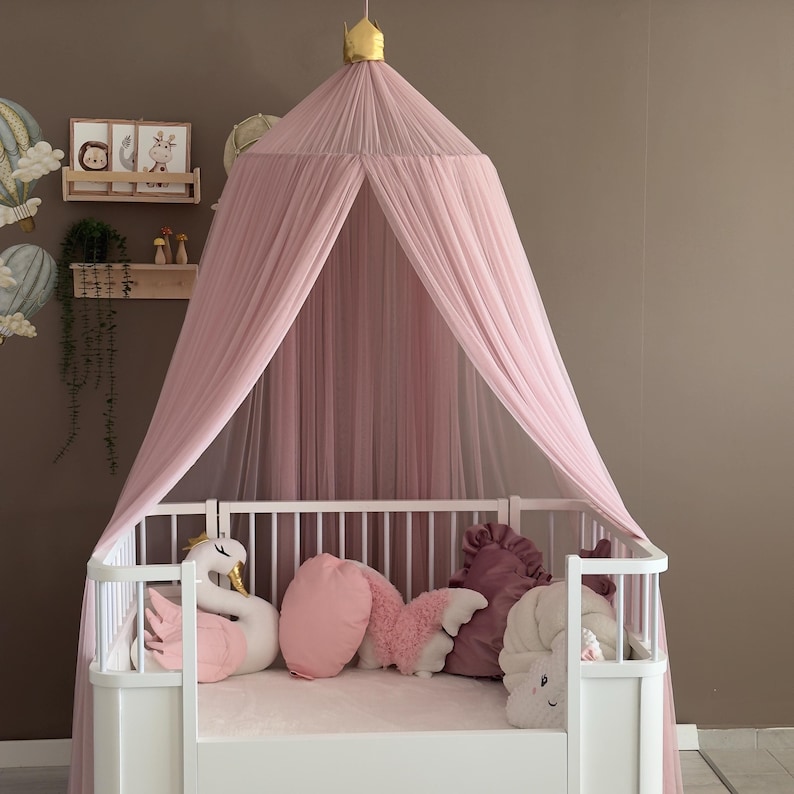 Blush Pink Canopy, Tulle Bed Canopy, Bed Baldachin, Montessori Bed, Canopy Bed Curtains, Children's Mosquito Net, Mosquito Net, Tulle Canopy image 14