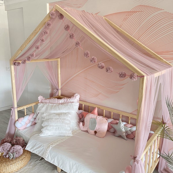 Baldaquin de lit Montessori, baldaquin de lit pour enfant, rideaux de lit Montessori, filet pour lit de bébé, décoration de chambre d'enfant, moustiquaire pour chambre de bébé, baldaquin en tulle