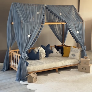Dosel Montessori de lujo, dosel índigo, cortinas para cama con dosel, dosel para cuna, dosel Montessori, dosel para cama, tienda de campaña con dosel, dosel para cama personalizado