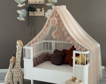 Camel Baby Crib Canopy with Stand – Soft Tulle Nursery Baldachin, Elegant Princess Bed Decor,  Dreamy Baby Crib Canopy, Baby Room Decor