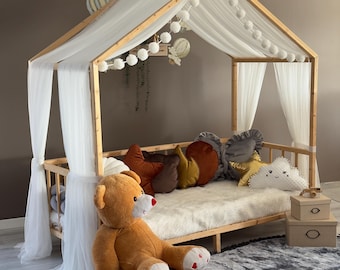 White Montessori Bed Canopy, Kids Bed Canopy, Montessori Bed Curtains, Kids Room Decor, Mosquito Net for Bed Nursery, Tulle Canopy