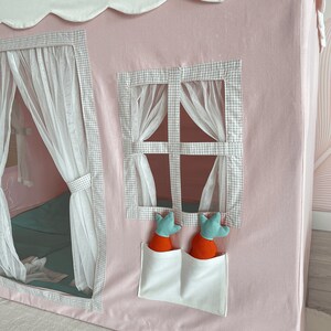 Speeltent met mat, kinderspeelhuis met ramen, gemakkelijk te wassen, speelkasteel voor binnen en buiten, kindertent voor meisjes afbeelding 6